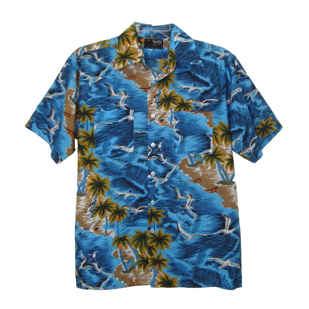 Vintage Van Cort Mens Hawaiian Shirt Aloha Tropical Vacation Camp